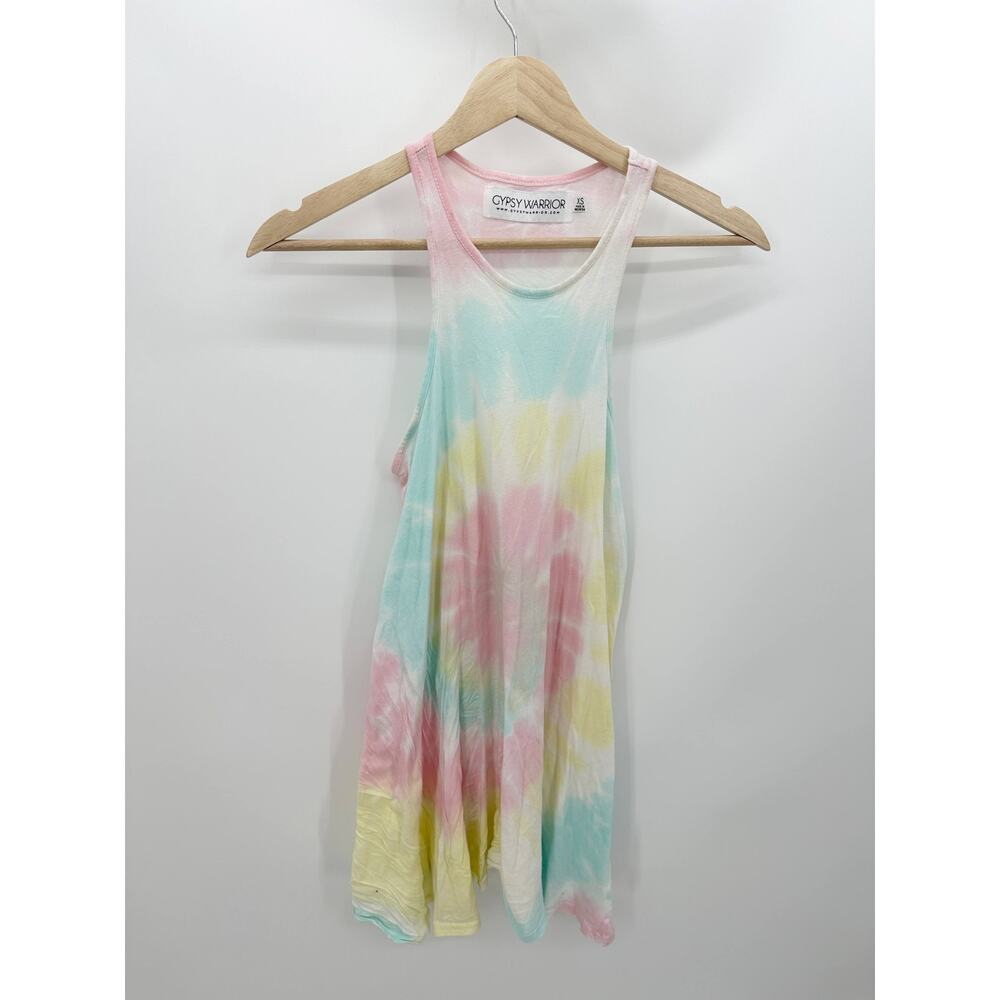 Gypsy Warrior Tie Dye Tank Top Womens XS Pink Blue Yellow Racerback BH18